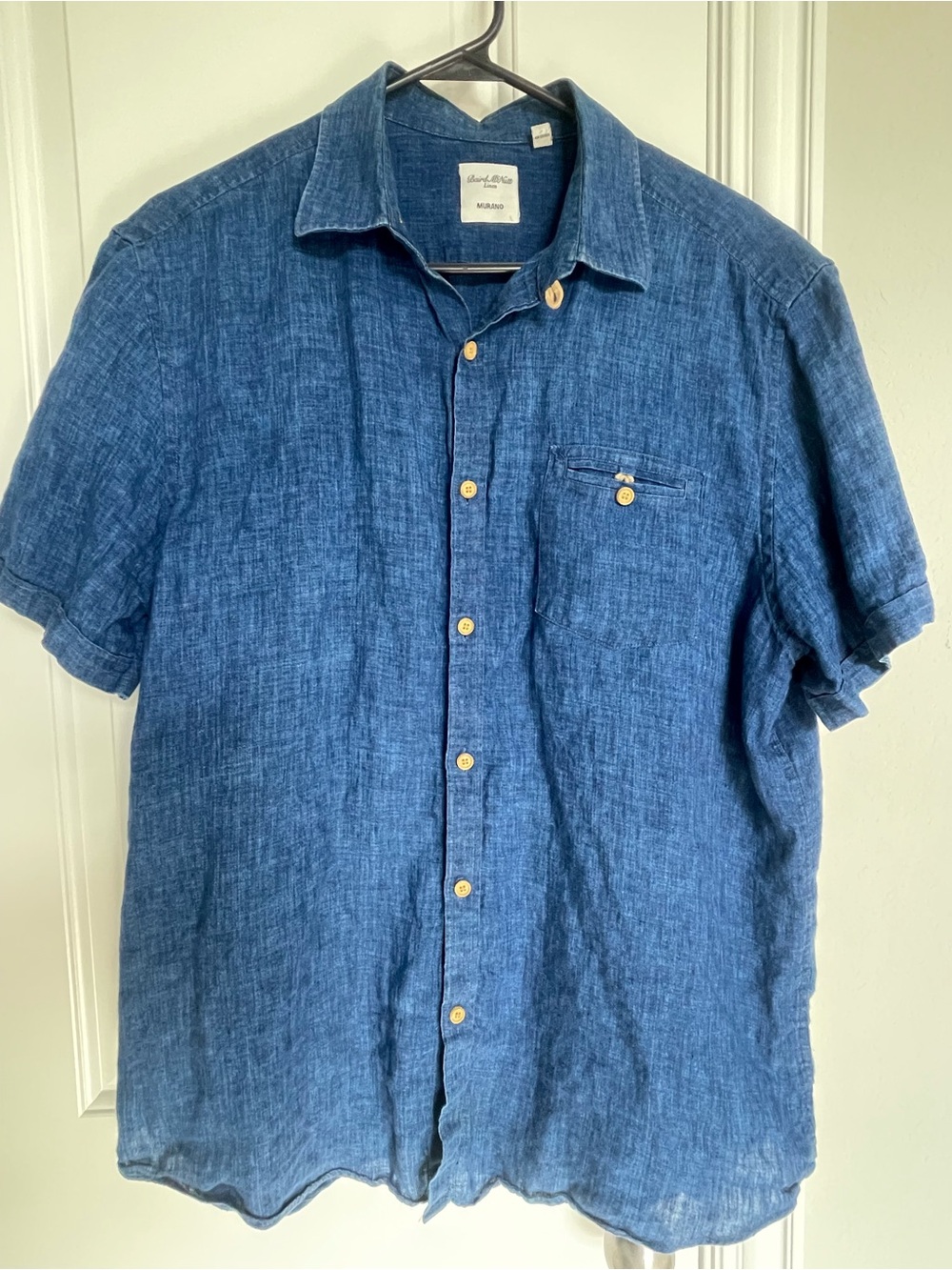 Murano Baird McNutt Irish Linen Shirt Mens Large Blue Short Sleeve Button Down